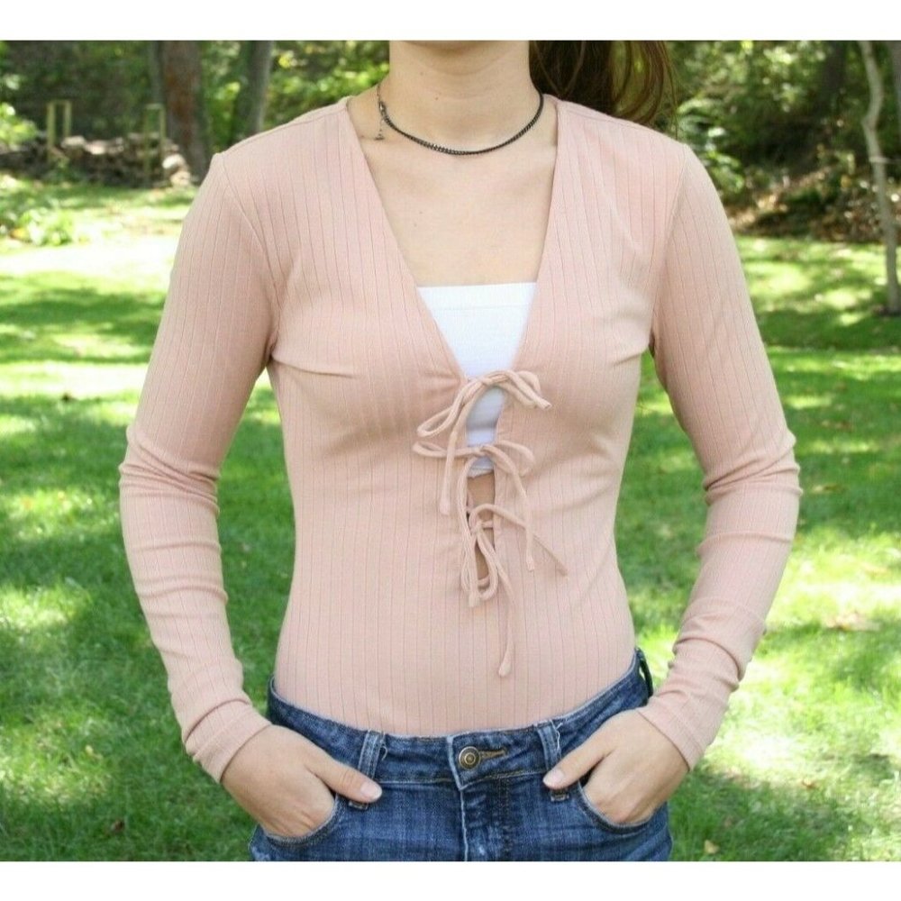 Revolve Privacy Please Bodysuit Womens Size S Soft Pink Xenia Lace up Parish Nwt